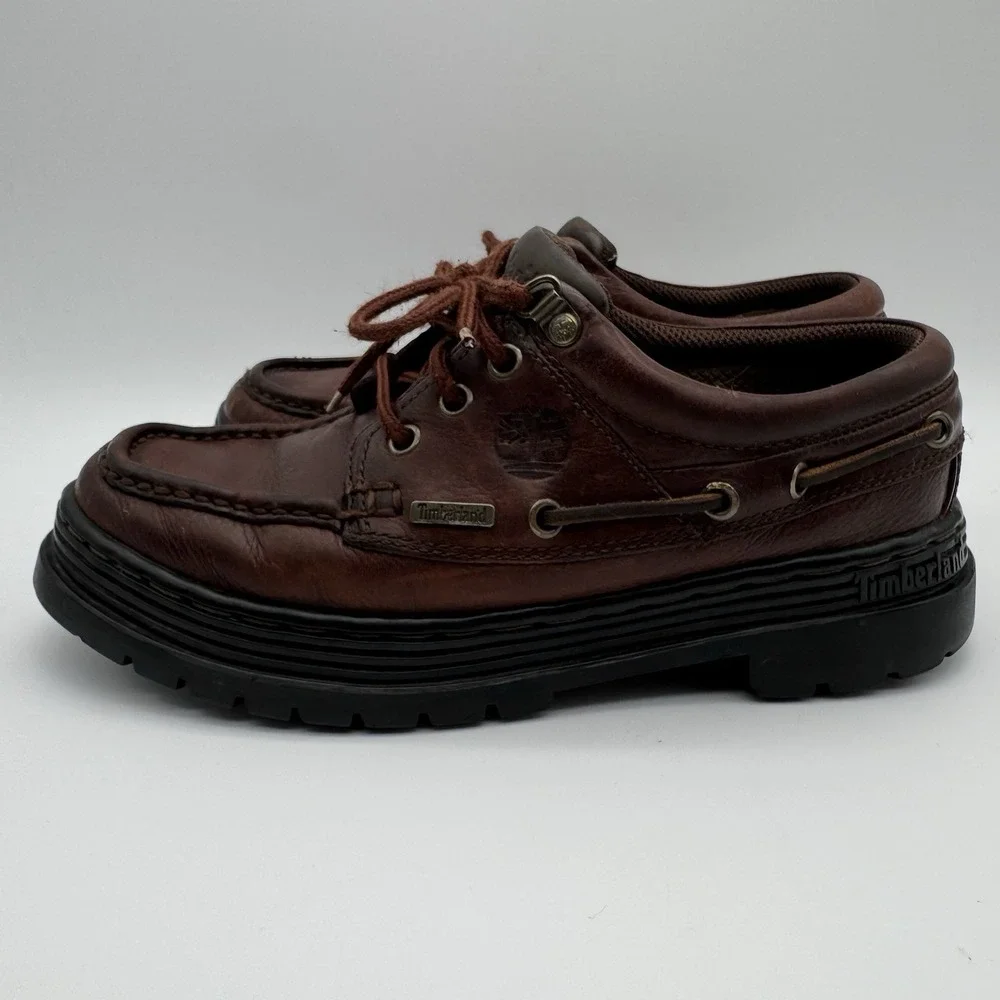 Timberland Men’s 8M Brown Authentic Handsewn 3 Eye Lug Sole Boat Shoes 63063
